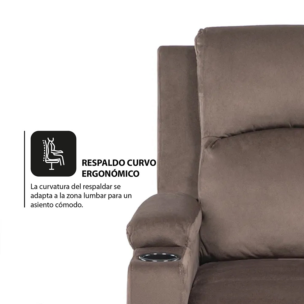 Sillón Bergere Reclinable Tela Café. Dakar