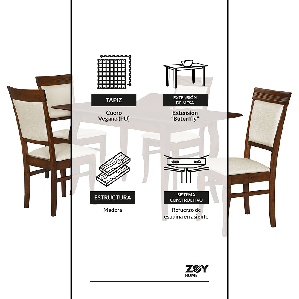 Juego de Comedor Santorini con extensión 4 Sillas