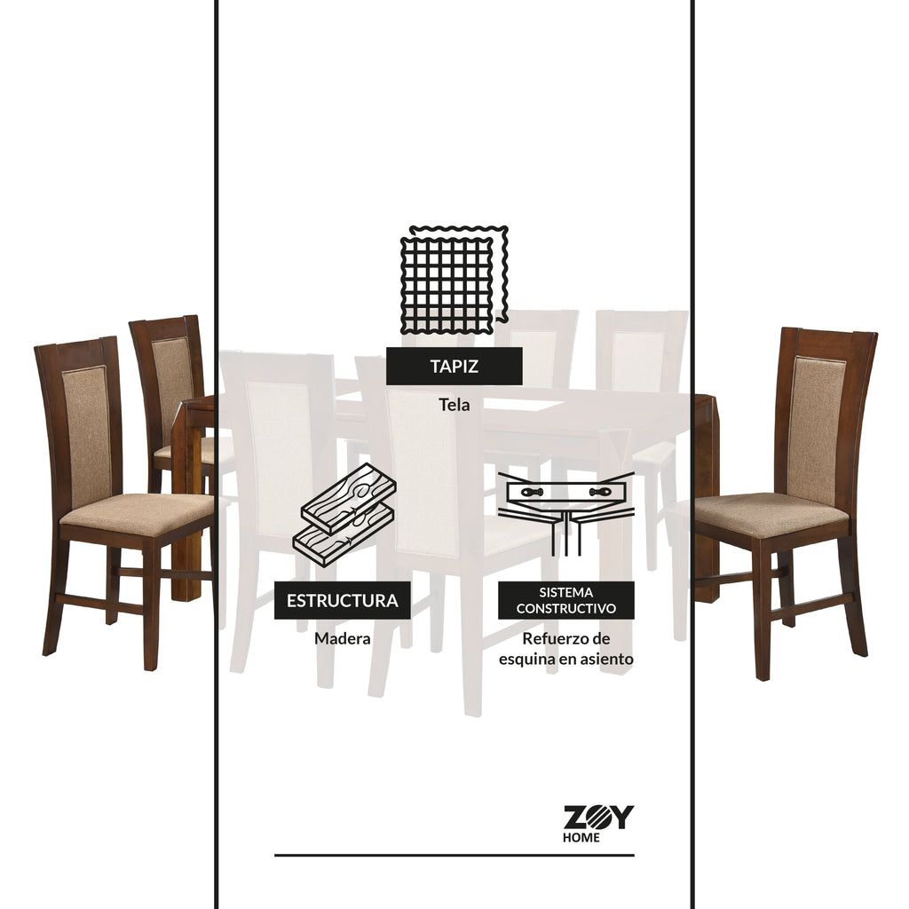 Juego de Comedor Bali 8 Sillas. Madera