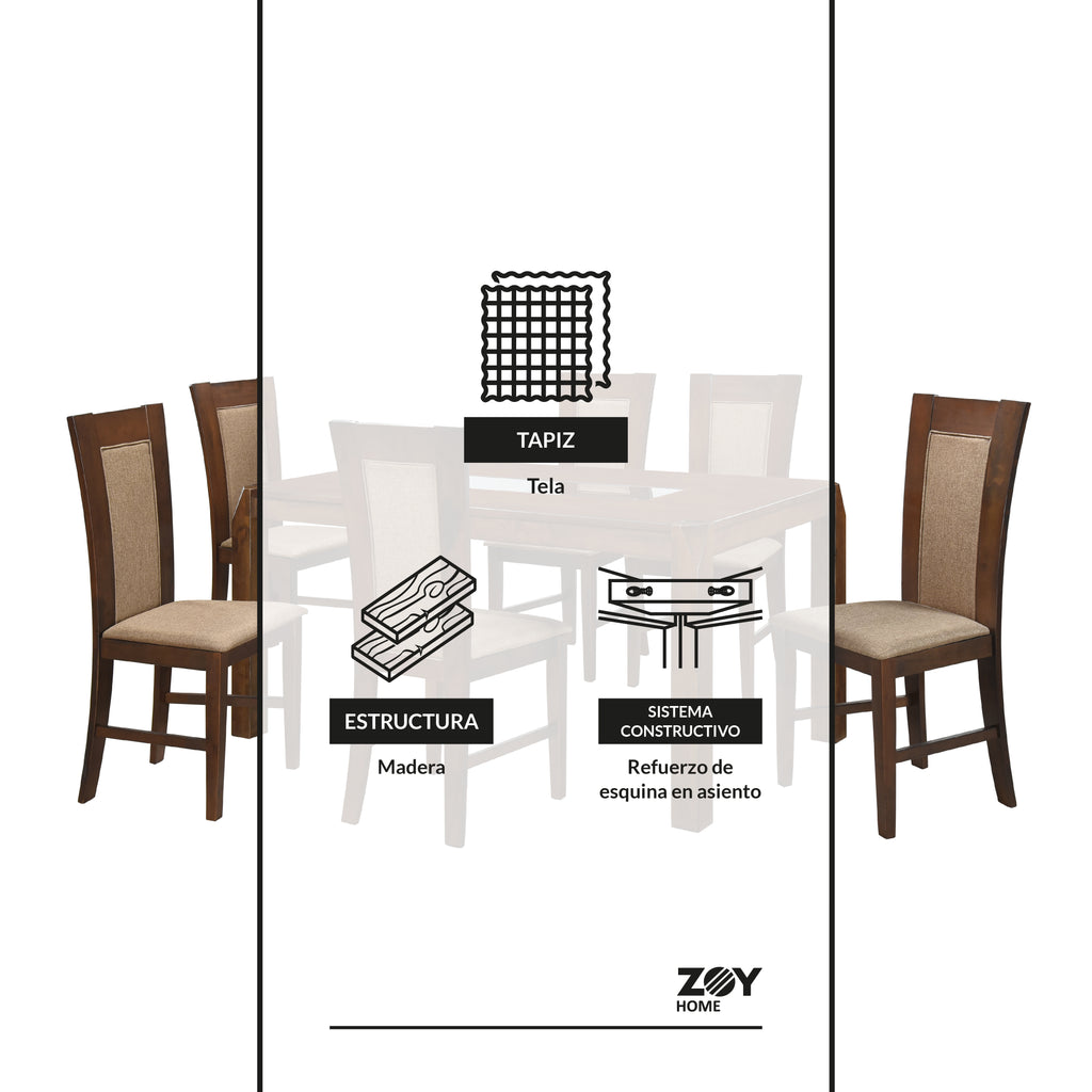 Juego de Comedor Bali 6 Sillas. Madera