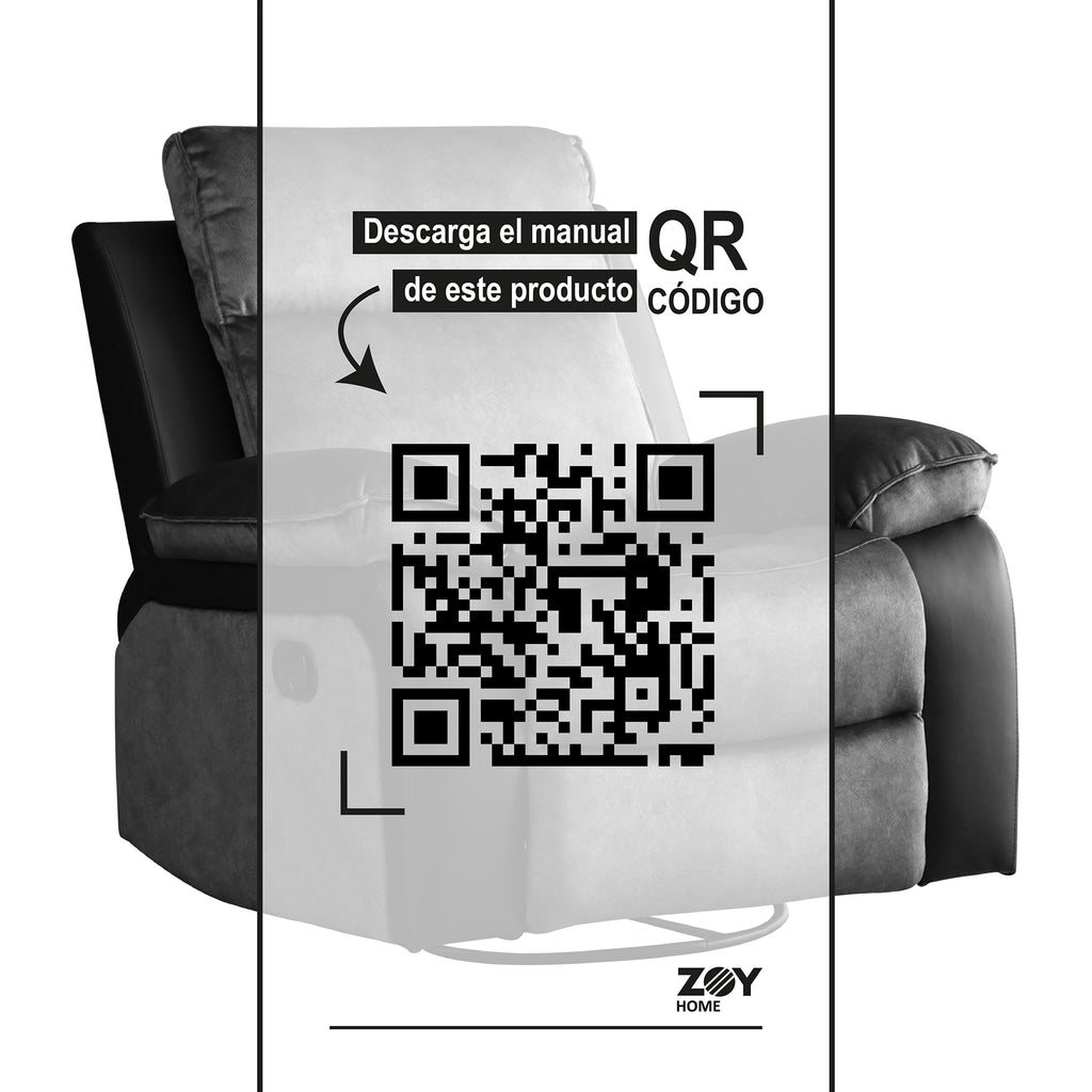 Combo Bergere Brunei, Mecedora y Giratorio. Mix Tela y PU Negro