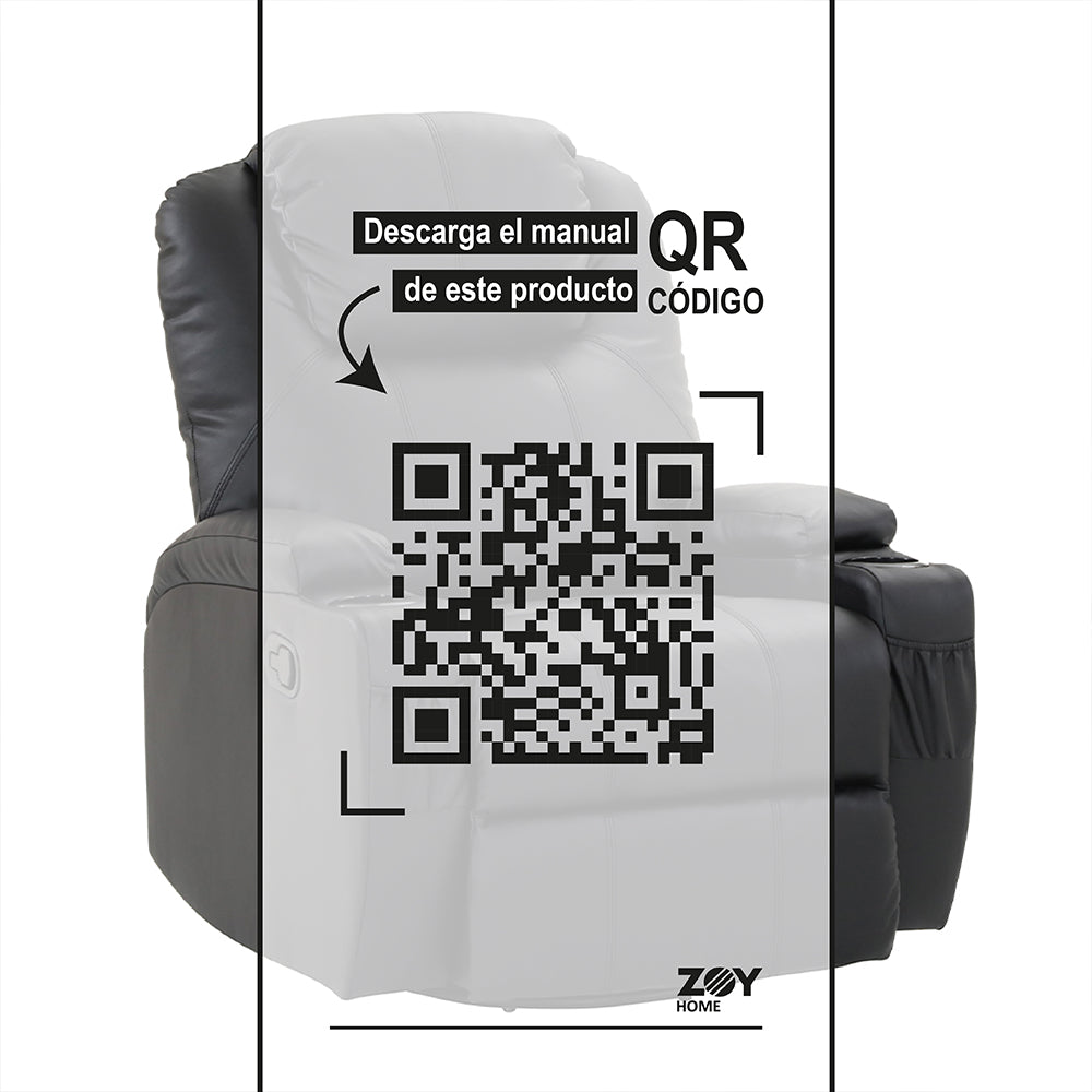 Bergere Lhasa Multifunción Mecedora y Giratorio con Masaje y Calor. PU Negro