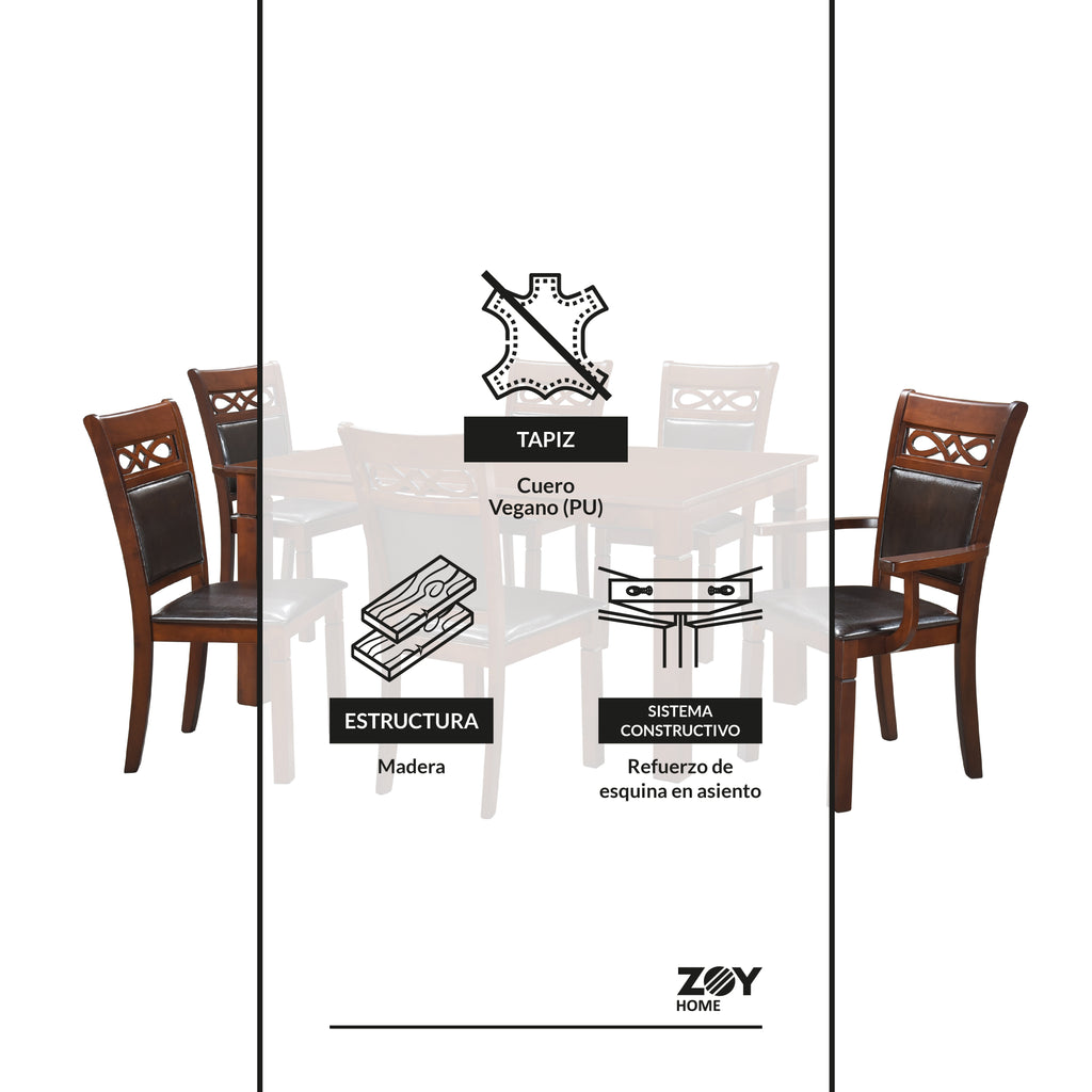Juego de Comedor Capri PU, 4 Sillas 2 Sitiales. Madera