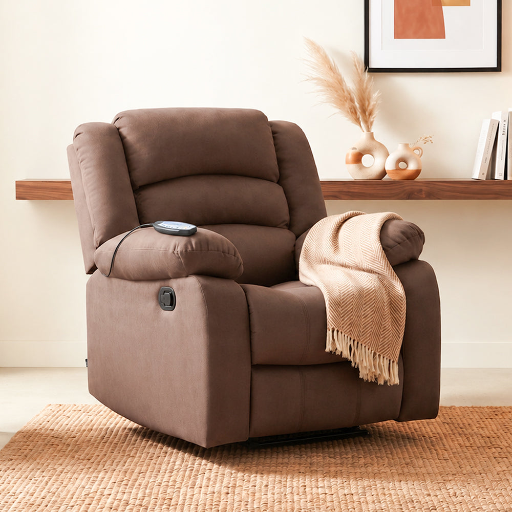 Sillón Bergere Reclinable con Masaje Tela Café. Polonia