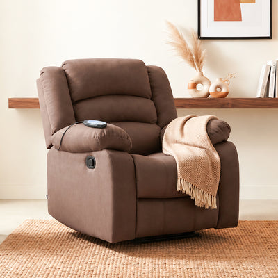 Sillón Bergere Reclinable con Masaje Tela Café. Polonia
