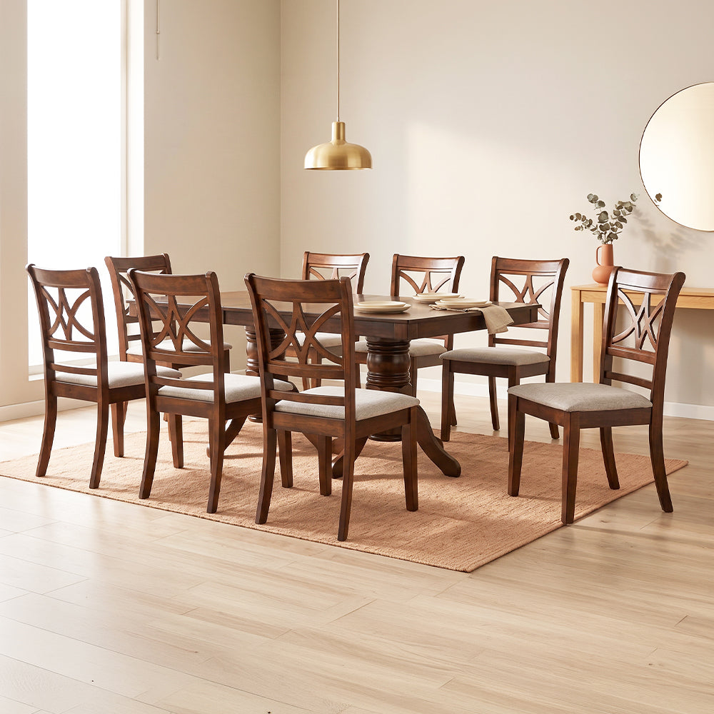 Juego de Comedor 8 Sillas (180x100x76cm) Tela Beige. Holbox 8 puestos