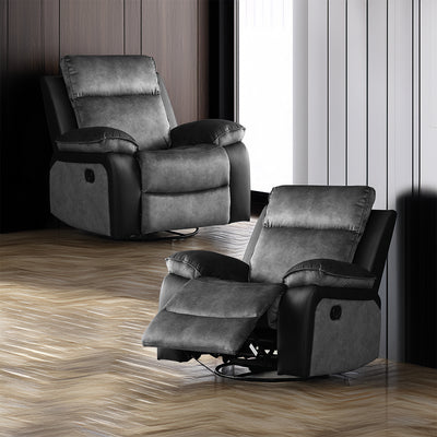 Combo Bergere Brunei, Mecedora y Giratorio. Mix Tela y PU Negro