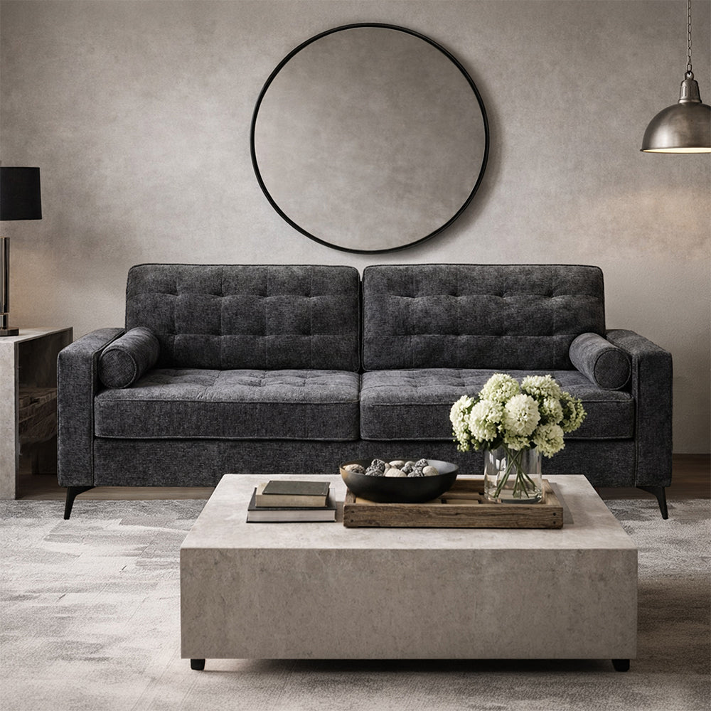 Sofá Minsk 3 Cuerpos Tela Charcoal (Gris Oscuro)