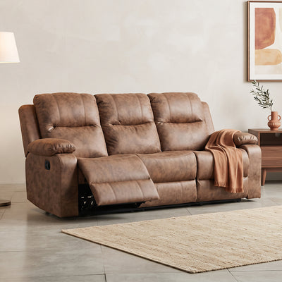 Sofá Reclinable 3 Cuerpos (3C) con Consola Central y Posavasos Tela Café. Tabuk