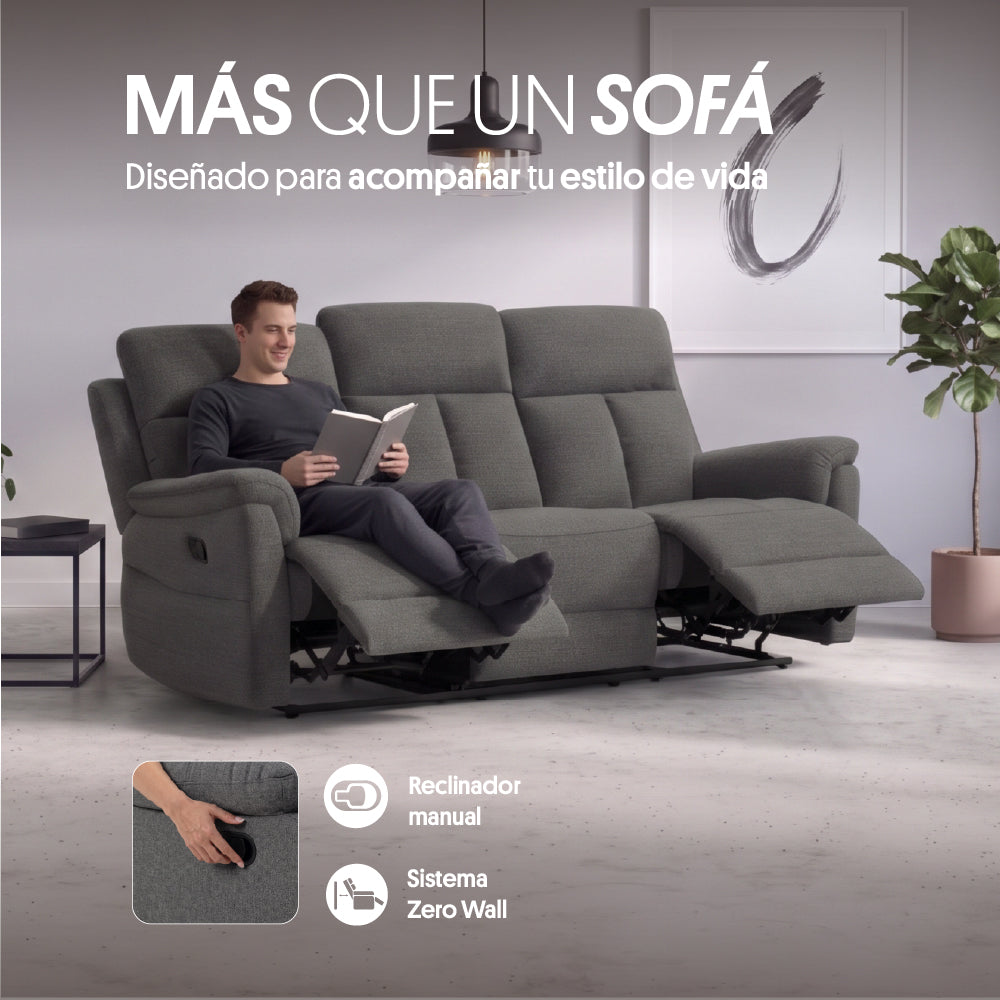 Reclinable 3c Beijing Tela Gris