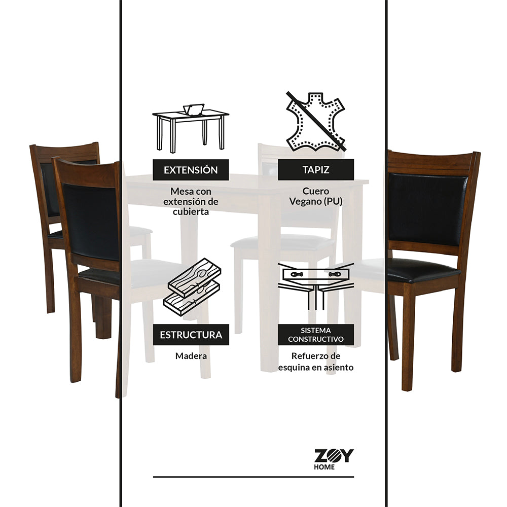 Juego de Comedor Andros Extensible 4 Sillas