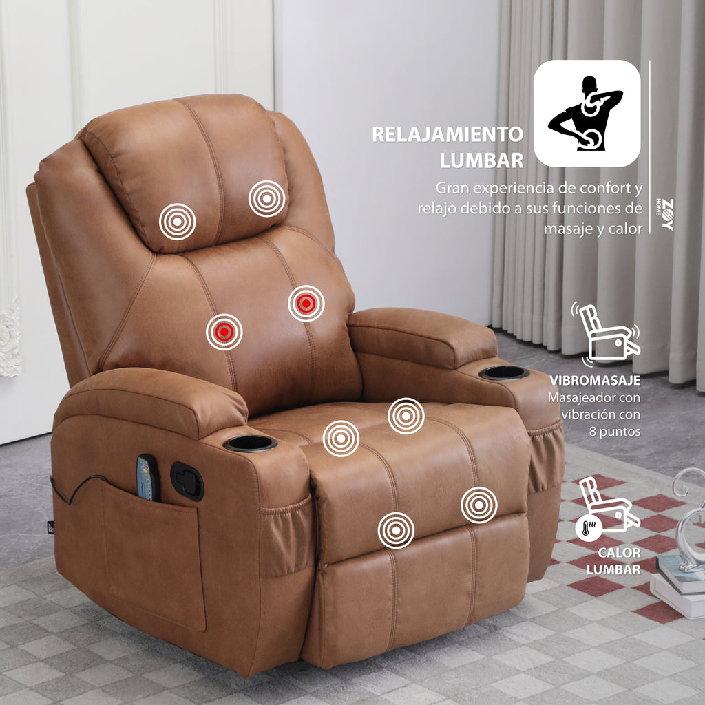 Bergere Lhasa Multifunción Mecedora y Giratorio con Masaje y Calor. PU Camel