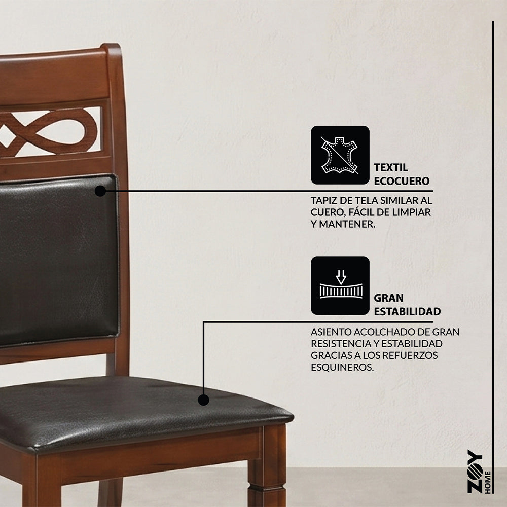 Juego de Comedor Capri PU, 4 Sillas 2 Sitiales. Madera