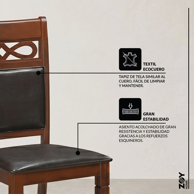 Juego de Comedor Capri PU, 4 Sillas 2 Sitiales. Madera