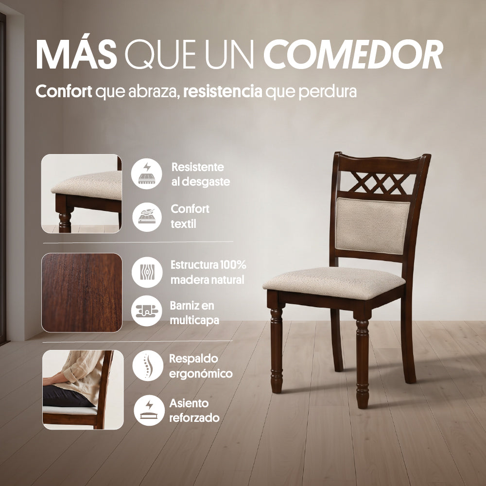Juego de Comedor Mallorca, 6 Sillas. Madera