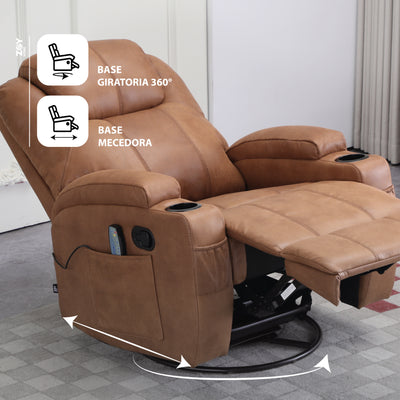 Bergere Lhasa Multifunción Mecedora y Giratorio con Masaje y Calor. PU Camel