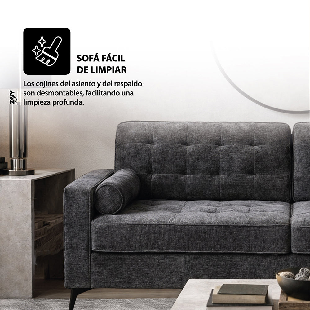 Sofá Minsk 3 Cuerpos Tela Charcoal (Gris Oscuro)
