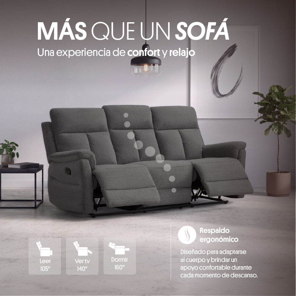 Reclinable 3c Beijing Tela Gris