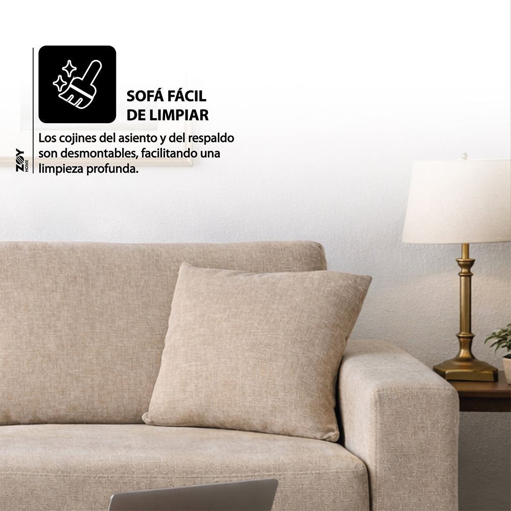 Sofá Malmo 3 Cuerpos Tela Beige