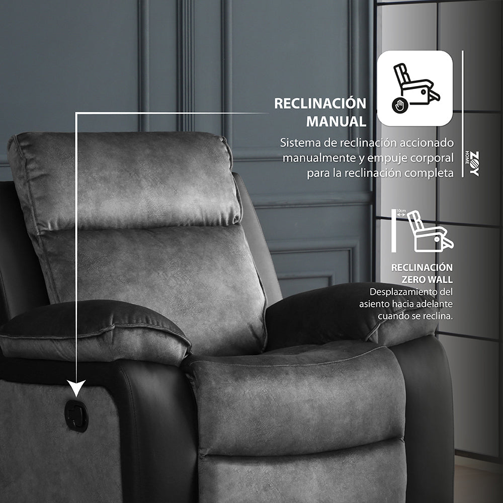 Combo Bergere Brunei, Mecedora y Giratorio. Mix Tela y PU Negro