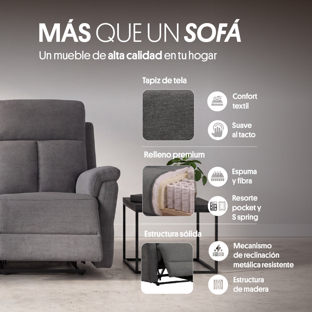 Reclinable 3c Beijing Tela Gris