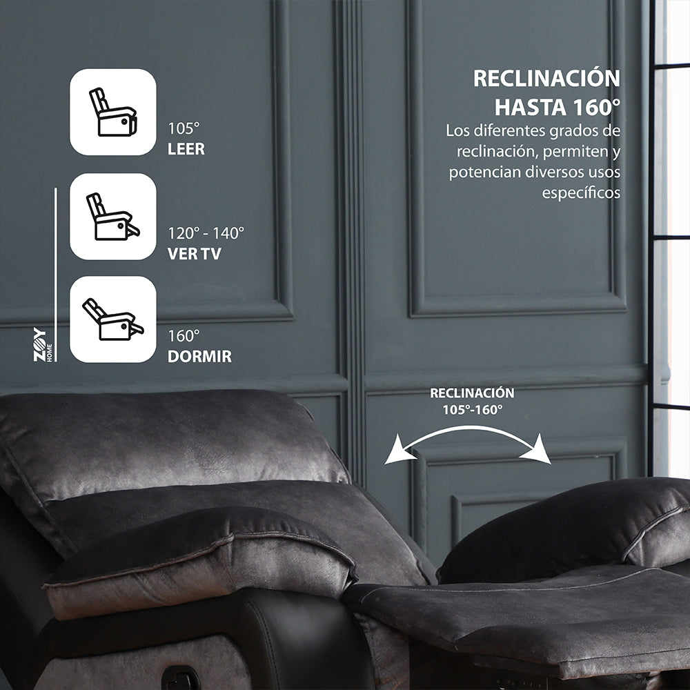 Combo Bergere Brunei, Mecedora y Giratorio. Mix Tela y PU Negro