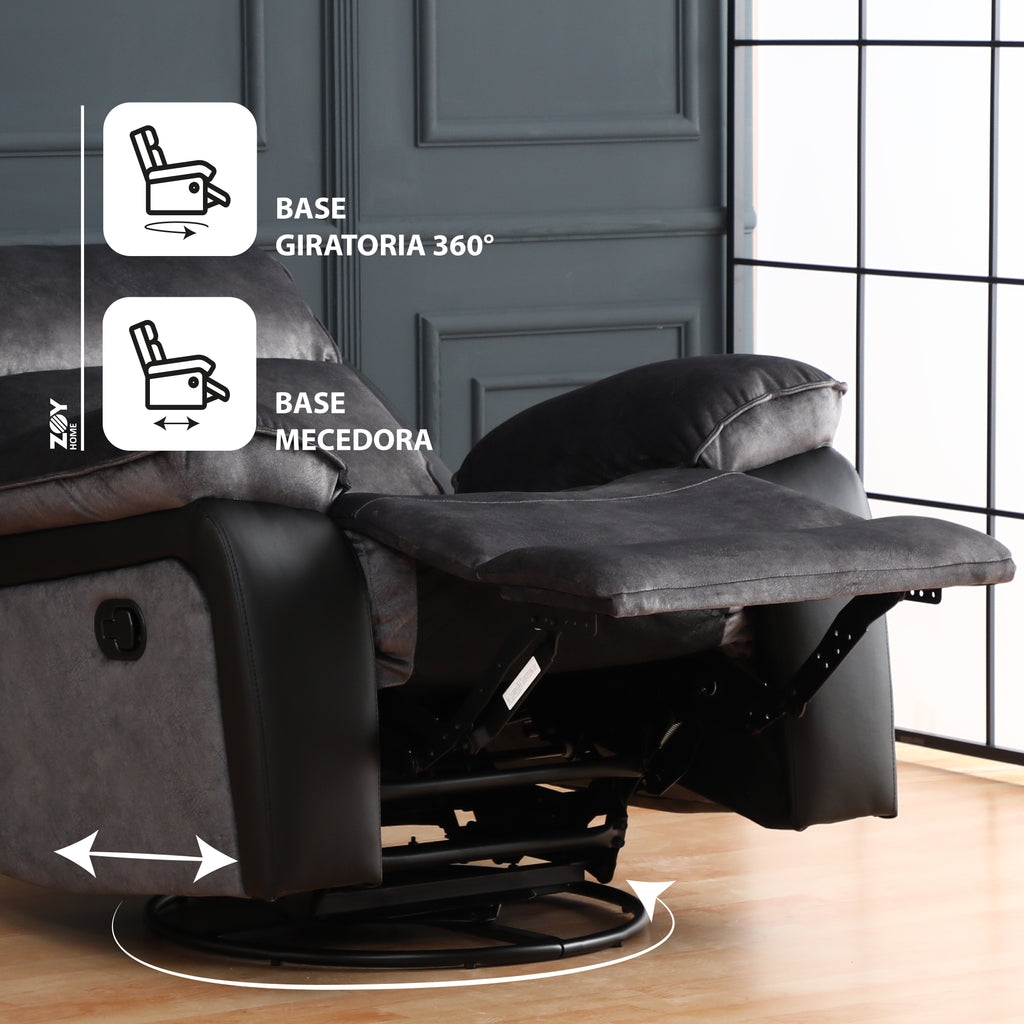 Bergere Brunei, Mecedora y Giratorio. Mix Tela y PU Negro