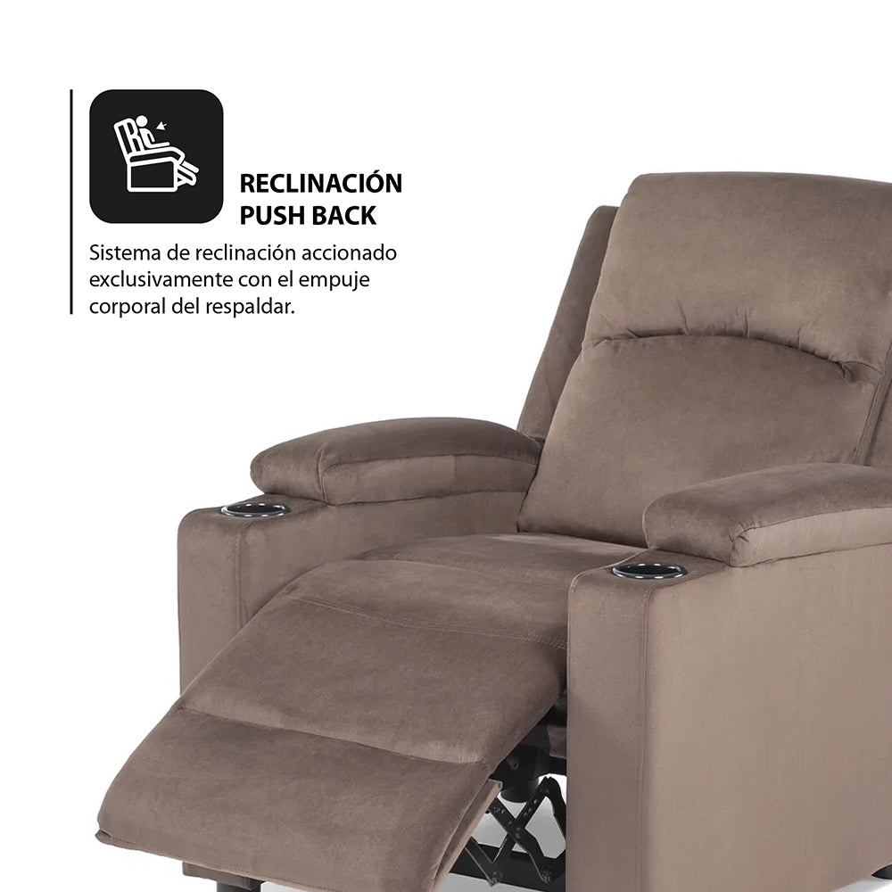 Sillón Bergere Reclinable Tela Café. Dakar