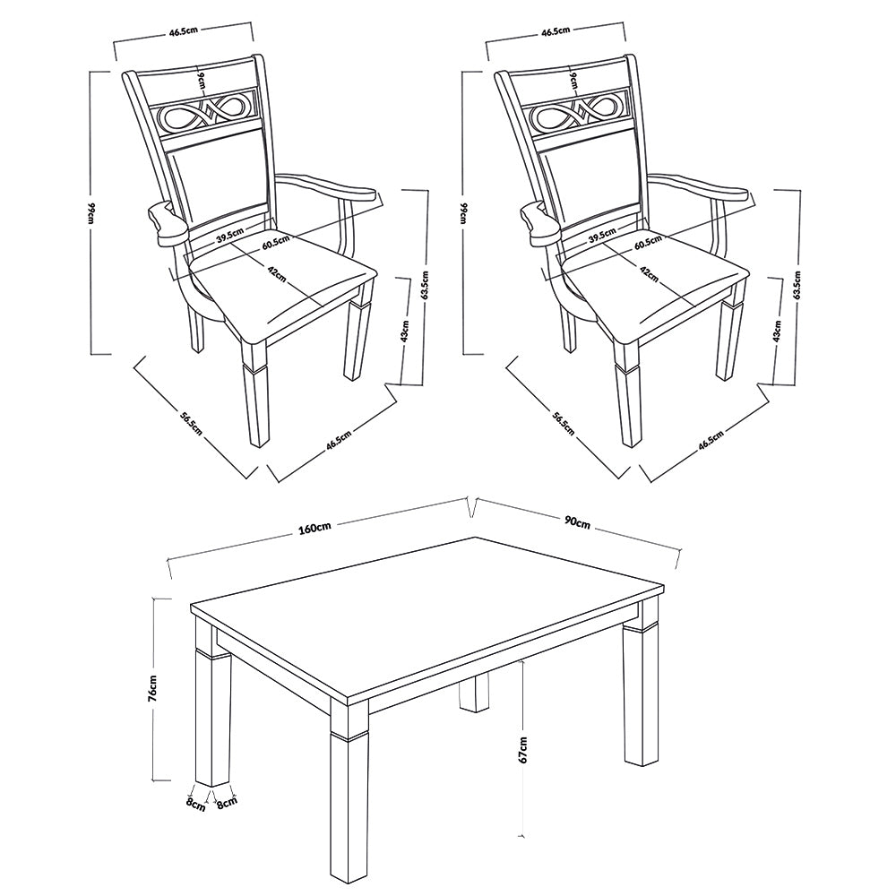 Juego de Comedor Capri PU, 4 Sillas 2 Sitiales. Madera
