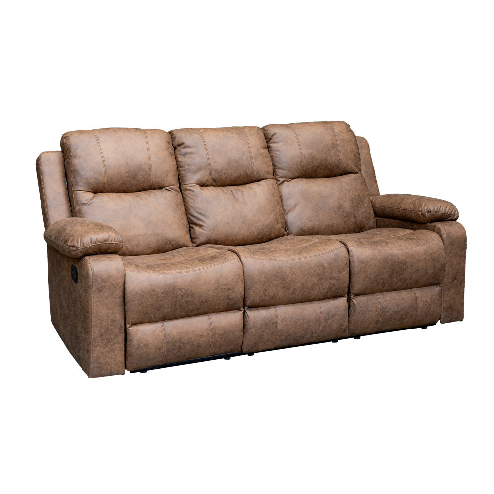 Sofá Reclinable 3 Cuerpos (3C) con Consola Central y Posavasos Tela Café. Tabuk
