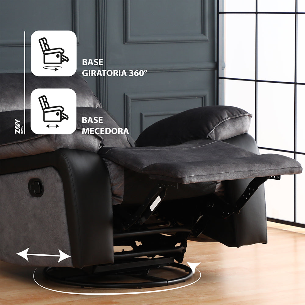 Combo Bergere Brunei, Mecedora y Giratorio. Mix Tela y PU Negro
