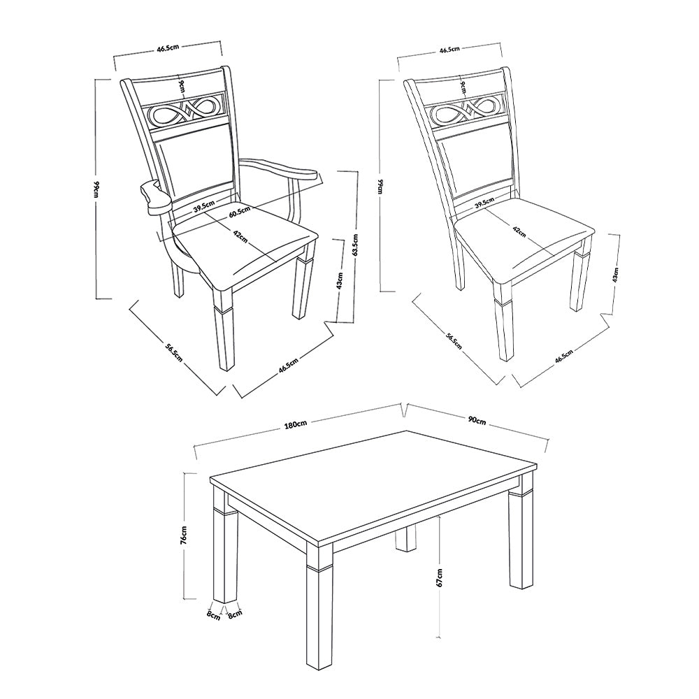 Juego de Comedor Capri PU, 6 Sillas 2 Sitiales. Madera