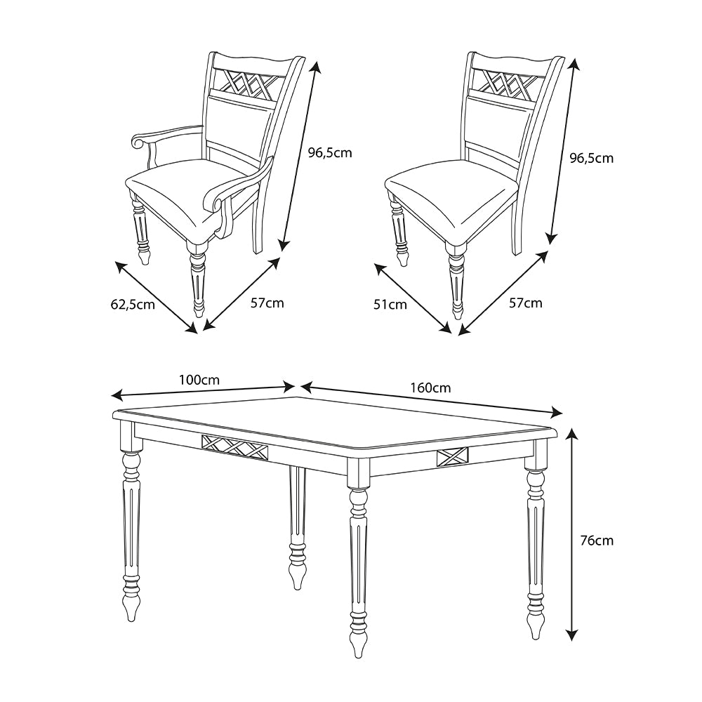 Juego de Comedor Mallorca, 4 Sillas 2 Sitiales. Madera