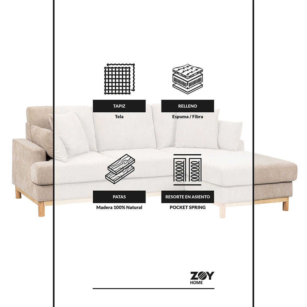 Sofá Seccional Evora Derecho Tela Beige