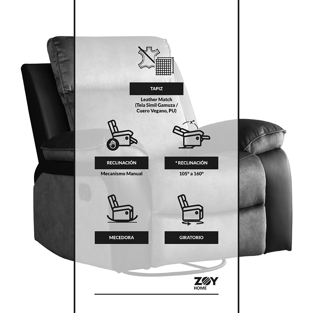 Bergere Brunei, Mecedora y Giratorio. Mix Tela y PU Negro