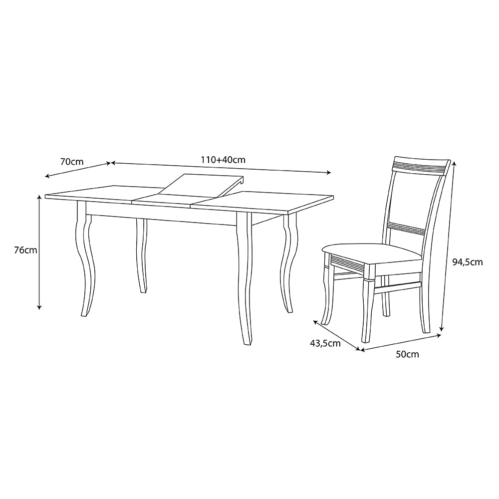 Juego de Comedor Santorini con extensión 4 Sillas