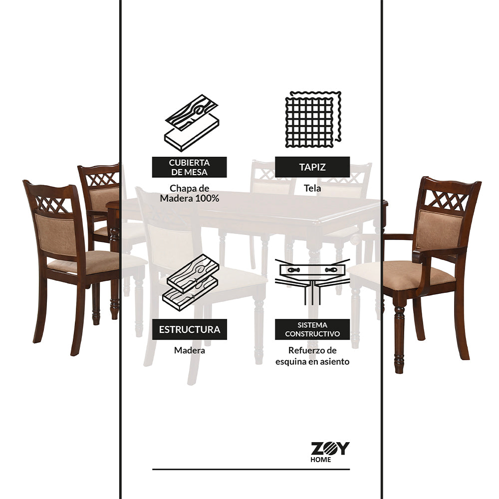 Juego de Comedor Mallorca, 4 Sillas 2 Sitiales. Madera