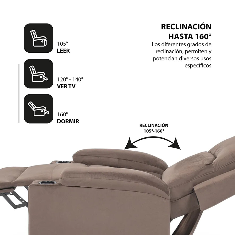 Sillón Bergere Reclinable Tela Café. Dakar