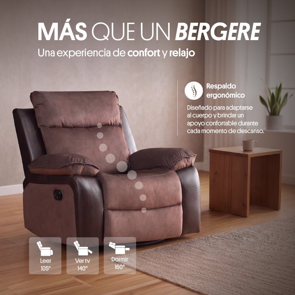 Bergere Brunei, Mecedora y Giratorio. Mix Tela y PU Café