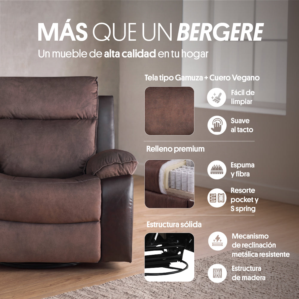 Bergere Brunei, Mecedora y Giratorio. Mix Tela y PU Café