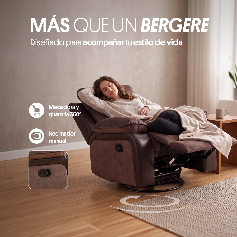 Bergere Brunei, Mecedora y Giratorio. Mix Tela y PU Café
