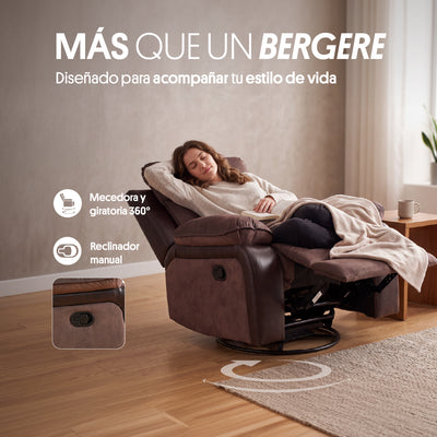 Bergere Brunei, Mecedora y Giratorio. Mix Tela y PU Café