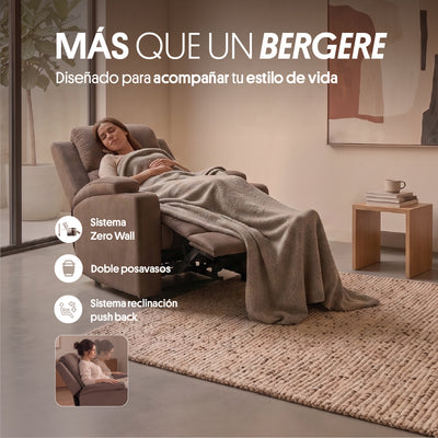 Sillón Bergere Reclinable Tela Café. Dakar