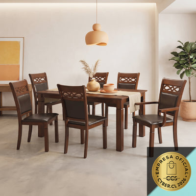 Juego de Comedor Capri PU, 4 Sillas 2 Sitiales. Madera