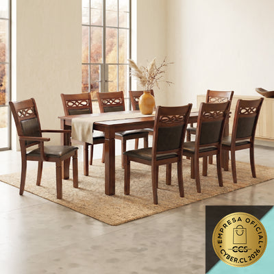 Juego de Comedor Capri PU, 6 Sillas 2 Sitiales. Madera