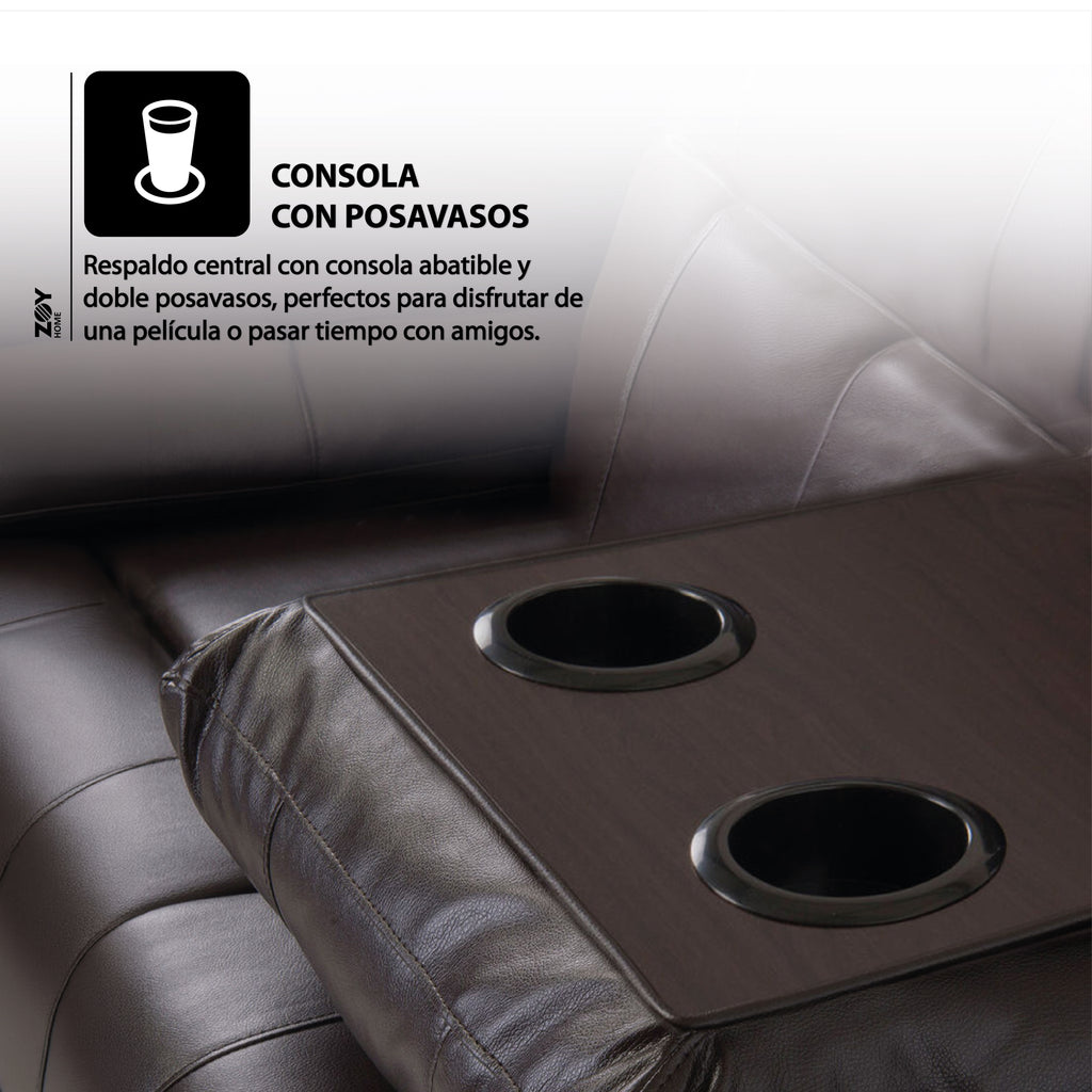 Reclinable 3 cuerpos Tabuk PU Café con Posavasos