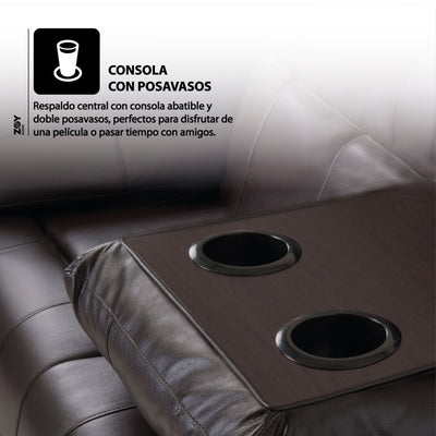 Reclinable 3 cuerpos Tabuk PU Café con Posavasos