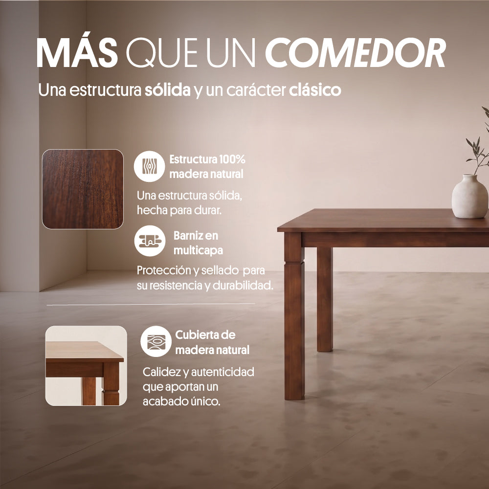 Juego de Comedor 6 Sillas 2 Sitiales Madera (180x90x76cm) Ecocuero Café. Capri 8 puestos