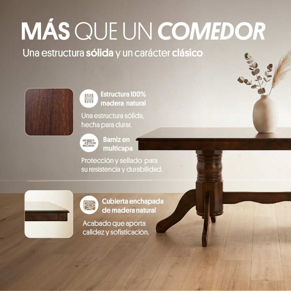 Juego de Comedor 8 Sillas (180x100x76cm) Tela Beige. Holbox 8 puestos