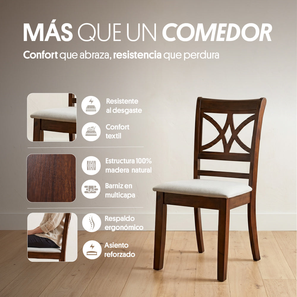 Juego de Comedor 8 Sillas (180x100x76cm) Tela Beige. Holbox 8 puestos